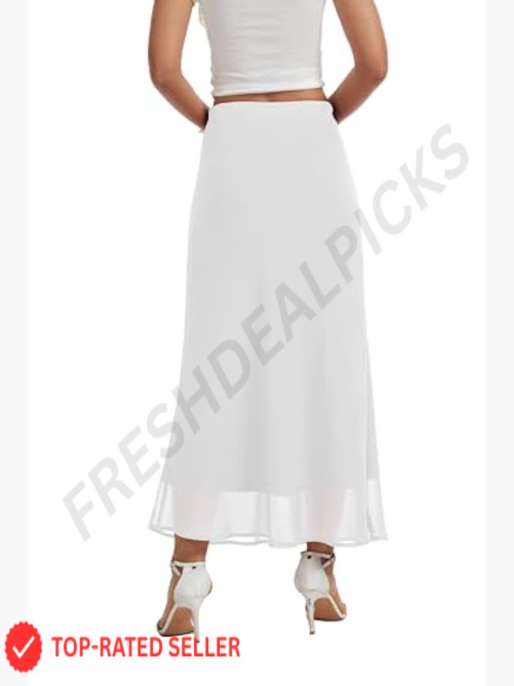 Chiffon Maxi Skirt High Elastic Waist A-Line Flowy Midi with Lining Business - Picture 4 of 7
